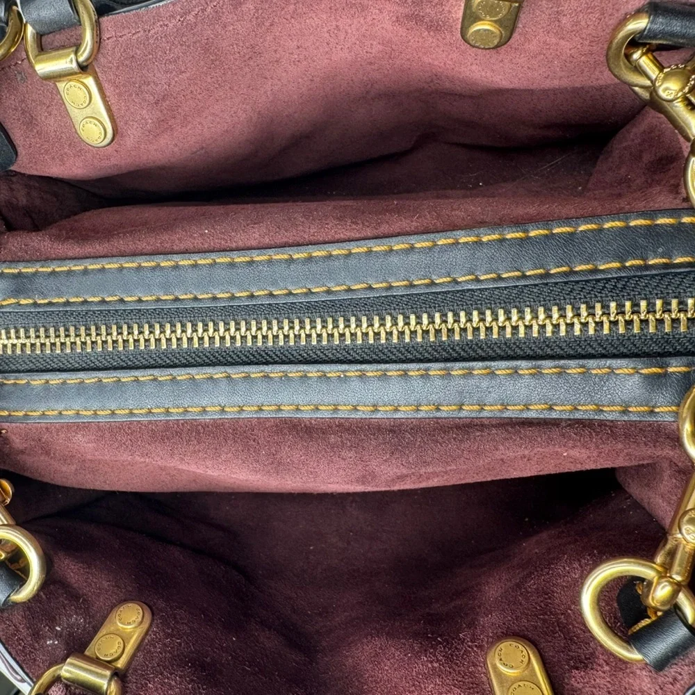 Coach Rogue 25 Black Red Tearose Flower Floral Glovetanned Leather Satchel Bag - Picture 12 of 15